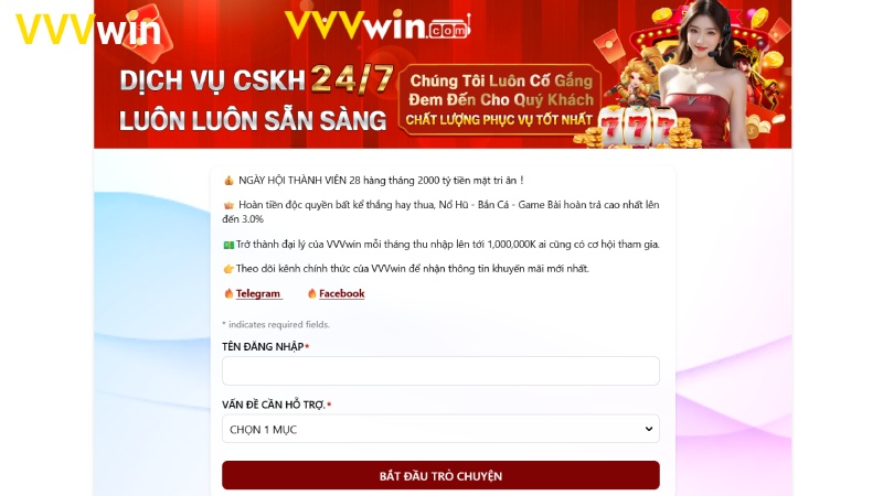 Phương thức liên hệ VVVWin qua Chat live cực nhanh chóng
