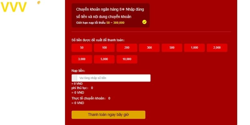 Lưu ý quan trọng khi nạp tại VVVwin