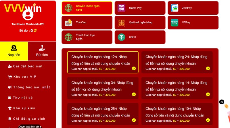 Hướng dẫn nạp tiền VVVwin chi tiết dễ hiểu nhất